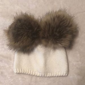 Knit Gap Beanie with BIG Fur PomPoms